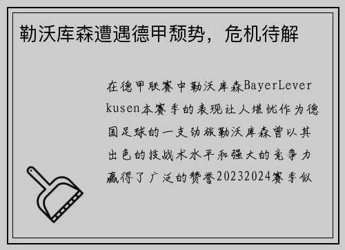 勒沃库森遭遇德甲颓势，危机待解